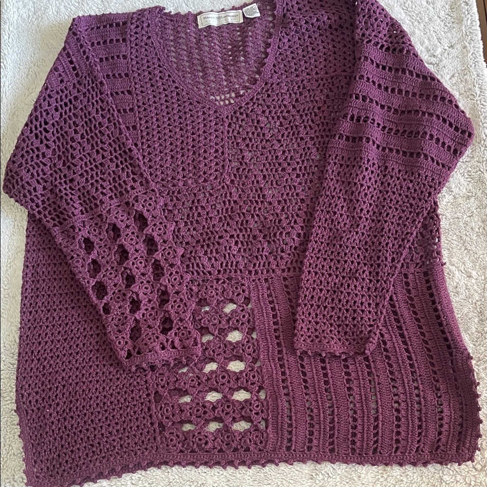 Maggie Lawrence Women's Plum Crochet Sweater SZ 18/20